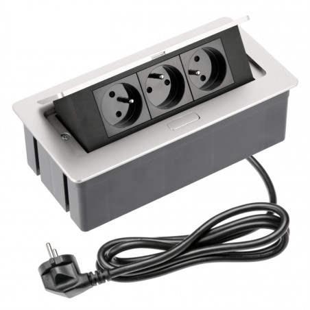 Bloc multiprises bureau encastrable 3 prises Alu
