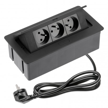 Bloc multiprises bureau encastrable 3 prises Noir