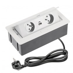 Bloc multiprises bureau encastrable 2 prises + chargeur USB-A+C Blanc