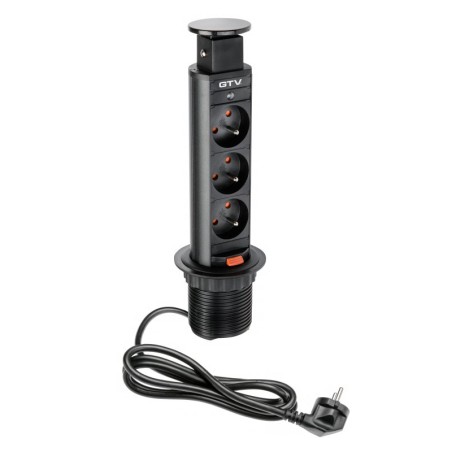 Bloc multiprises escamotable verticale 60mm 3 prises Noir