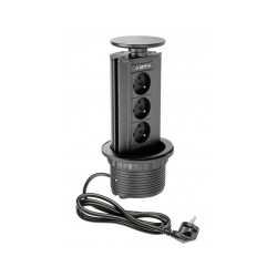 Bloc multiprises escamotable verticale Noir avec 3 prises