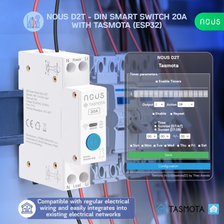 Module WIFI TASMOTA Rail DIN 20A + Mesure de consommation