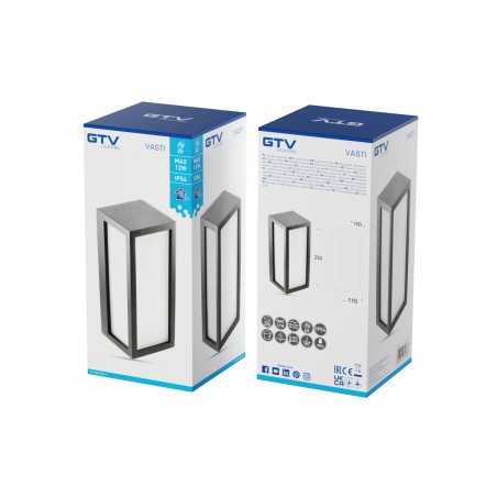 Applique extérieur élégante Brick E27 GTV VASTI Noir IP54 - GTV OS-VASE27B-10