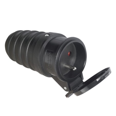 Fiche électrique femelle droite 2P+T 16A IP44 Noir