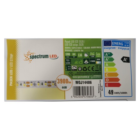 Ruban LED blanc chaud 3000K 12V 9,6W/M IP20 rouleau de 5 mètres