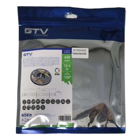 Ruban LED RGB multicolore 12V W/m IP20 5 mètres