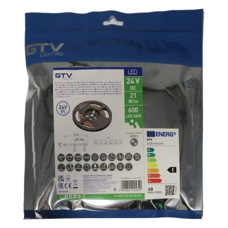 Ruban LED Flash 10mm 4000K 24V 15,6W/m IP20 5 mètres - GTV LD-2835-24V-600-20-NE4