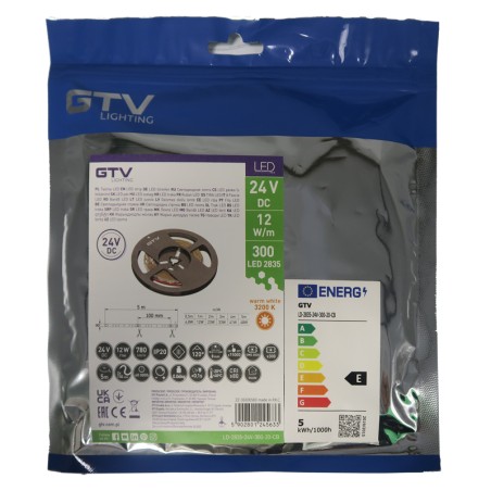 Ruban LED Flash 8mm 3200K 24V 9,6W/m IP20 5 mètres - GTV LD2835-24V-300-20CB