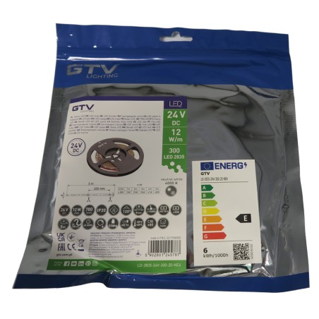Ruban LED Flash 8mm 4000K 24V 9,6W/m IP20 5 mètres - GTV LD-2835-24V-300-20-NE4