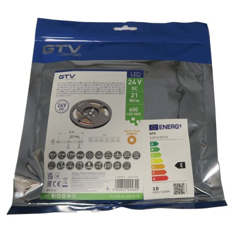 Ruban LED Flash 10mm 3200K 24V 15,6W/m IP20 5 mètres GTV - GTV LD-2835-24V-600-20-CB