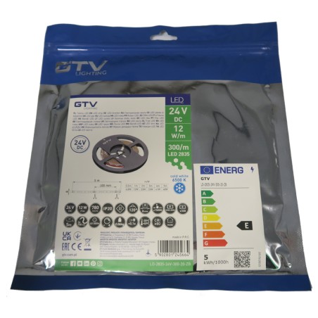 Ruban LED Flash 8mm 6500K 24V 9,6W/m IP20 5 mètres - GTV LD-2835-24V-300-20-ZB