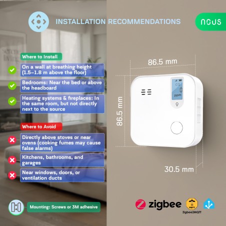 Détecteur de monoxyde de carbone Zigbee 3.0 - NOUS E12