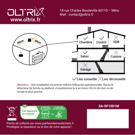 Mini Détecteur de fumées pile autonomie 10 Ans