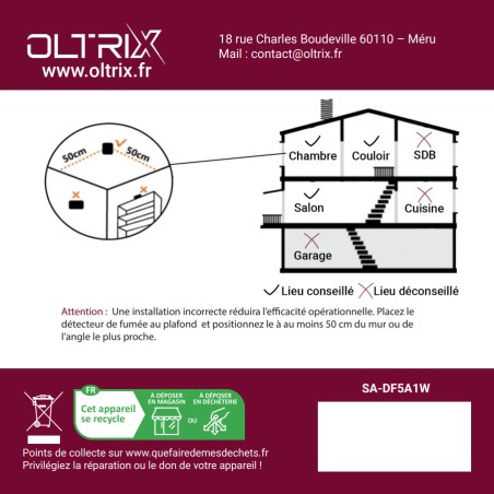 Détecteur de fumées Wi-Fi 5 Ans - OLTRIX SA-DF5A1W
