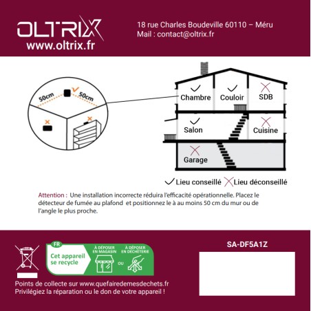Détecteur de fumées connectée Zigbee pile 5 Ans - OLTRIX SA-DF5A1Z