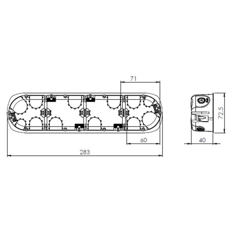 Dimensions Boîte d'encastrement étanche 4 postes