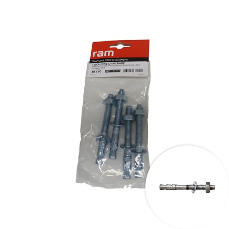 Goujons d'ancrage fixation lourde 10x90mm 4 pcs