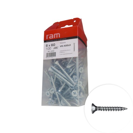 Vis Pozidriv tête fraisée 6x60mm 100 pcs