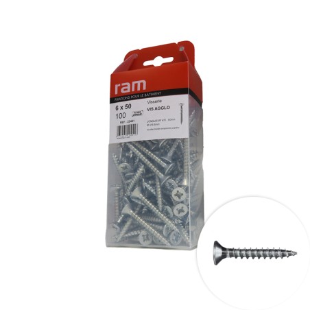Vis Pozidriv tête fraisée 6x50mm 100 pcs