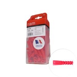 Chevilles sans collerette 8 mm rouge 100 pcs - RAM 9063