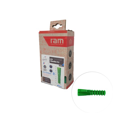 Chevilles sans collerette 6mm vertes 250 pcs