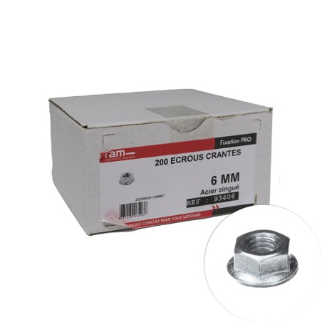 Ecrous à embase crantés 6 mm 200 pcs