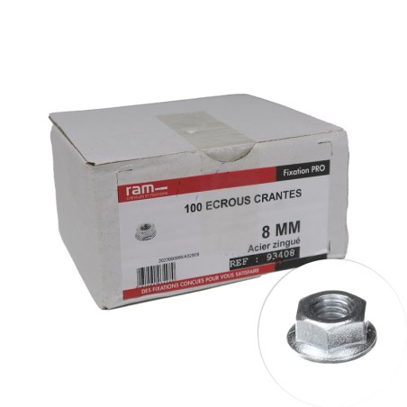 Ecrous à embase crantés 8 mm 100 pcs