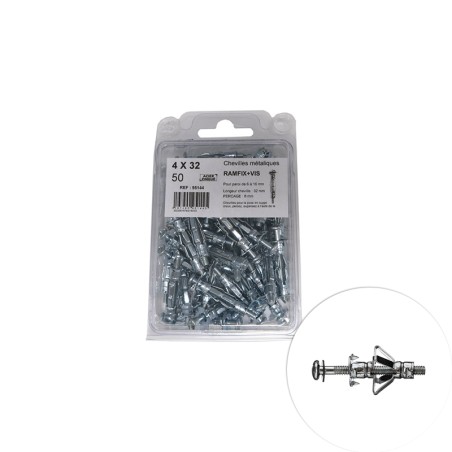 Cheville placo RAMFIX avec vis 4x32mm 50 pcs