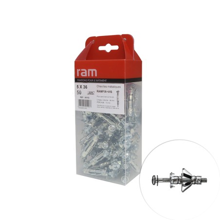 Cheville placo RAMFIX avec vis 5x36mm 50 pcs