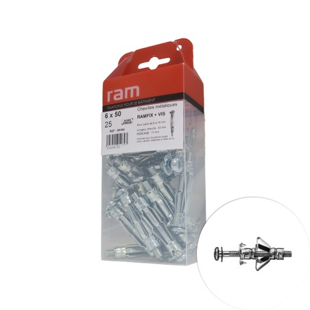 Cheville placo RAMFIX avec vis 6x50mm 25 pcs