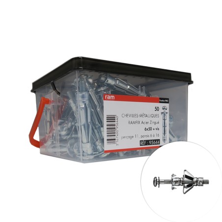 Cheville placo RAMFIX avec vis 6x50mm 50 pcs