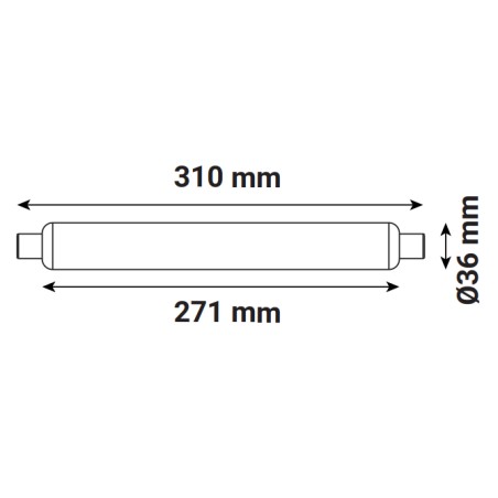 Dimension Tube LED S19 6W blanc chaud 3000K