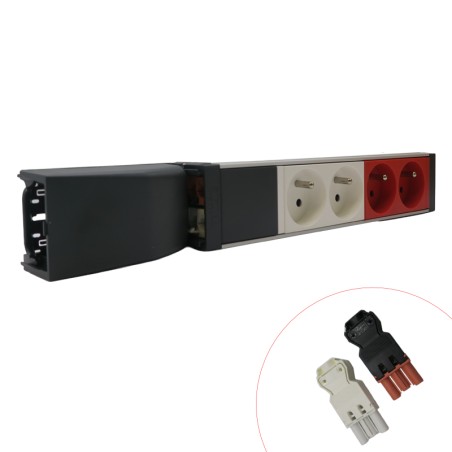 Bloc nourrice équipé de 2 prises 2P+T et 2 prises 2P+T à détrompage à connecter