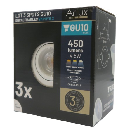 packaging Kit 3 spot orientable Saphyr ampoule 4,5W 3CCT sélectionnable incluse