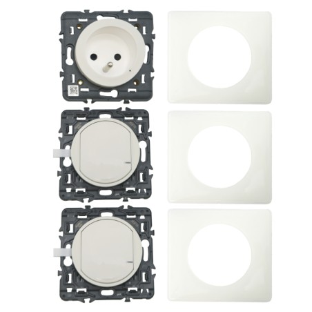 Kit composé de 3 plaques 1 poste 2 modules de commandes et une prise 2P+T