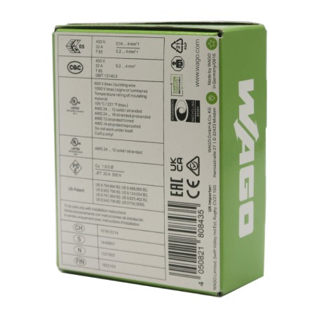 WAGO 221-412 - Borne de connexion à levier 2x4mm 100pcs Série 221 pour 2 fils de 4 mm² max