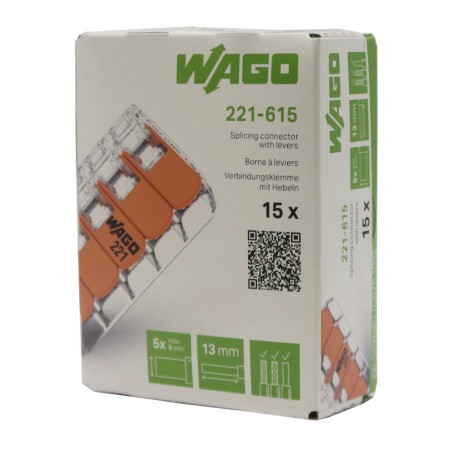 Wago 221-615 Borne de connexion à levier 5x6mm 15 pièces