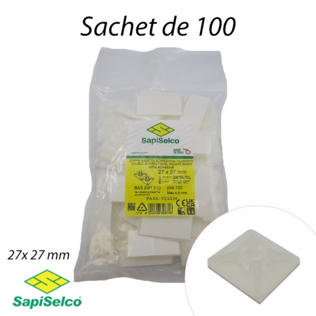 Embase adhesive blanc colliers 4,5mm 27x27 mm
