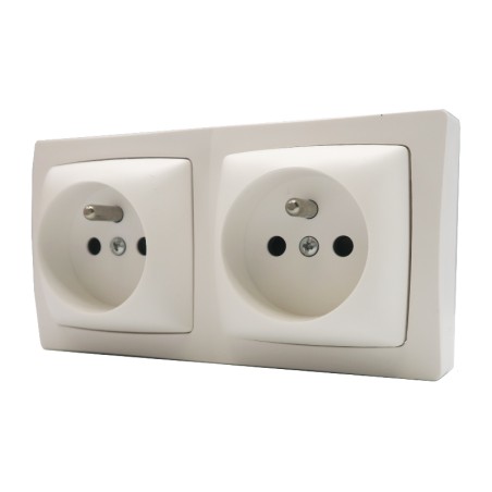 Oteo ASL Prise double 2P+T 16A 250V bornes auto saillie complet Blanc