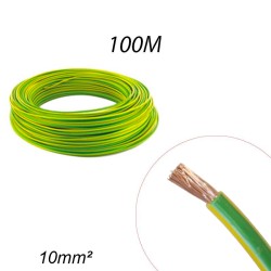Fil rigide HO7 V-R 10mm² Vert/Jaune - Couronne 100ml