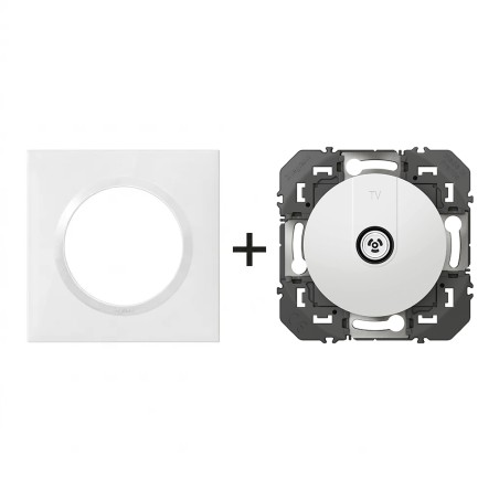 Dooxie prise TV simple + plaque carrée blanc