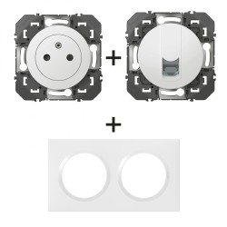 Dooxie Prise Surface + Prise RJ45 + plaque carrée blanc