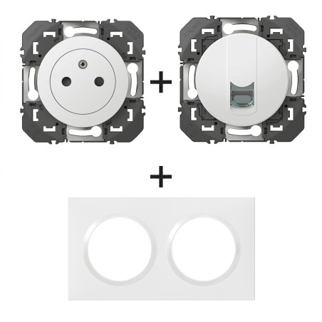 Dooxie Prise Surface + Prise RJ45 + plaque carrée blanc