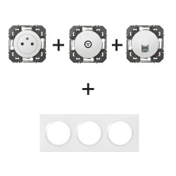 Dooxie Prise + Prise TV + Prise RJ45 + plaque carrée blanc
