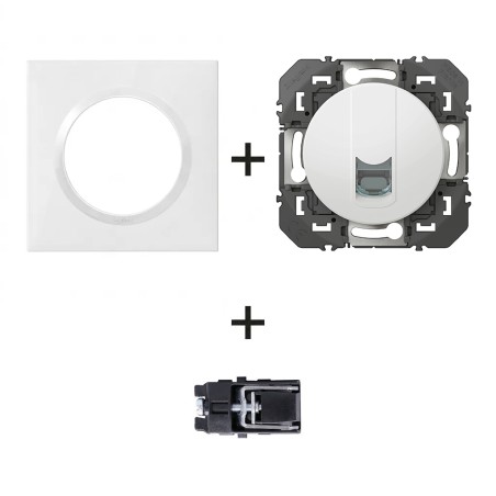 Dooxie Prise RJ45 Cat 6 + plaque carrée blanc + griffes