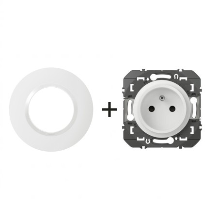 Dooxie Prise rénovation 2P+T faible profondeur + plaque Ronde blanc