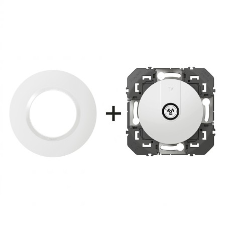 Dooxie Prise TV simple + plaque Ronde blanc