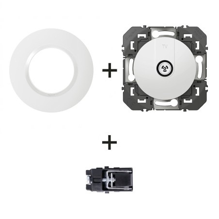 Dooxie prise TV simple + plaque Ronde blanc + griffes