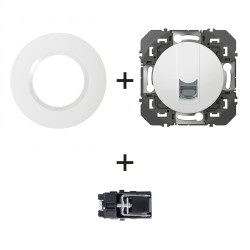 Dooxie Prise RJ45 Cat 6 600376 + plaque Ronde blanc + griffes