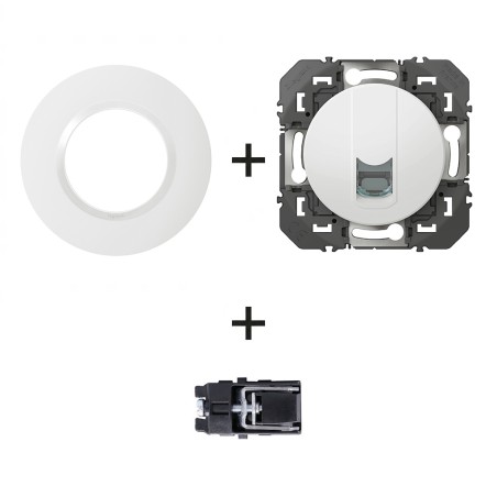 Dooxie Prise RJ45 Cat 6 + plaque Ronde blanc + griffes